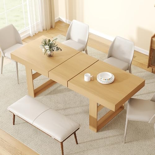 Extendable Dining Room Table for 6-10, 70.9"-78.7" Long Kitchen Table with Thick Tabletop, Space Saving Modern Dinner Table with Solid Wood Legs for Kitchen Dining Living Room, Oak