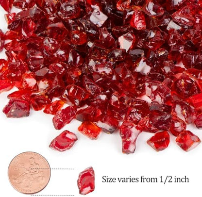 GASPRO 20 lbs Red Fire Glass for Fire Pit, 1/2-Inch Reflective Glass Rocks for Propane or Gas Fireplace, Add Ambience to Gatherings and Parties for Outdoors and Indoors