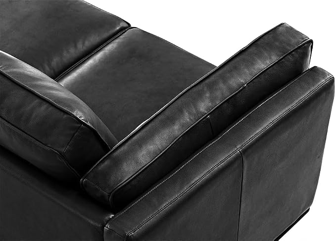 Valencia Artisan Full Leather Sofa - Pure Full Italian Nappa Leather Couch, Solid Wood Accent, Ultimate Comfort (Black, L-Shape Sectional)