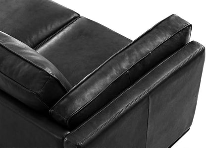 Valencia Artisan Full Leather Sofa - Pure Full Italian Nappa Leather Couch, Solid Wood Accent, Ultimate Comfort (Black, L-Shape Sectional)