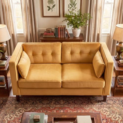 Modern Small Velvet Loveseat Sofa 2 Seater Couch for Living Room, Deep Seat