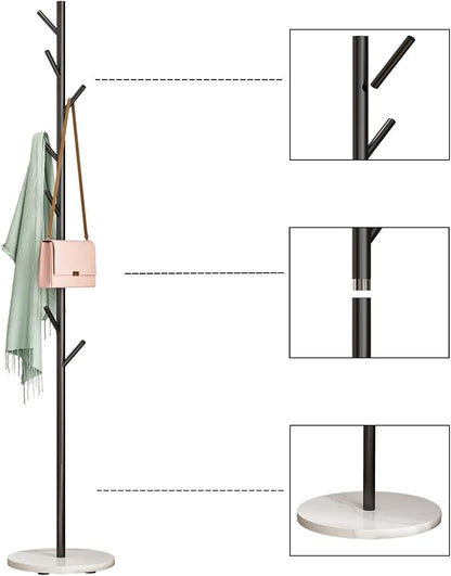 DOORXIFO Black Metal Coat Rack, Freestanding with Hooks, Entryway Coat Rack Stand, Coat Racks with Marble Base, Coat Tree for Hanging Clothes, Hats, Bags