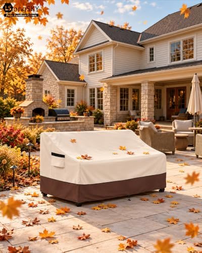 Patio 3-Seater Sofa Cover,Outdoor Couch Cover Fits up to 79W x 37D x 35H Inches,100% Waterproof Heavy Duty Patio Furniture Covers,Beige&Brown