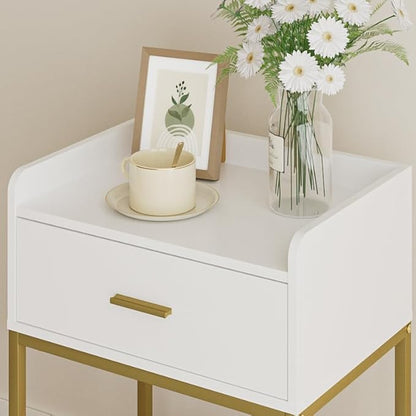 Masupu Nightstand,3-Tier Modern Bedside Night Stand with Storage Drawer and Shelf,Small End Side Table for Bedroom,Living Room,White (Without Outlet, White)
