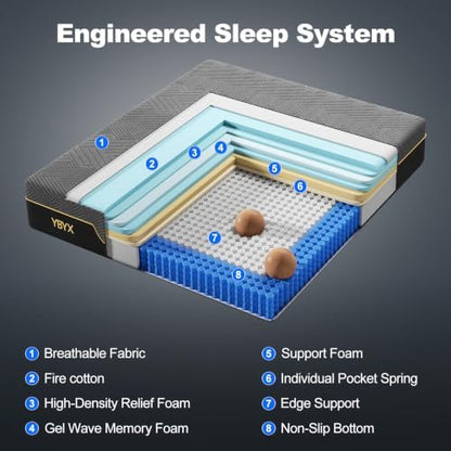 Queen Mattress, 12 Inch Queen Size Hybrid Mattress with Memory Foam & Pillow Top‑Medium Firm Feel for Motion Isolation, Edge Support, Pressure Relief‑Bed in a Box, CertiPUR‑US Certified