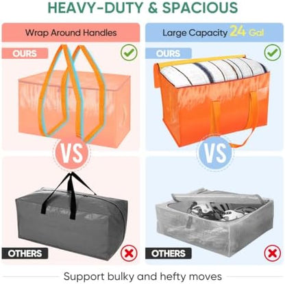 BALEINE 8-Pack Oversized Moving Bags with Reinforced Handles, Heavy-Duty Storage Tote for Clothes, Moving Supplies (Orange, 8-Pack)