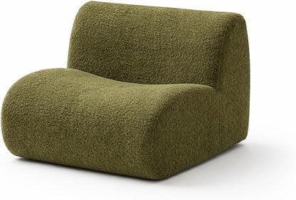 Sofa Chair, Modern Boneless Sofa with Deep Seat, Sherpa Boucle Cloud Couch for Living Room, Cozy Teddy L-Shaped Couches, No Assembly, Green, Sofa Chair