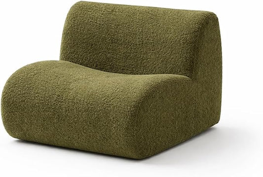 Sofa Chair, Modern Boneless Sofa with Deep Seat, Sherpa Boucle Cloud Couch for Living Room, Cozy Teddy L-Shaped Couches, No Assembly, Green, Sofa Chair