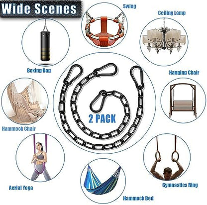 4 Pack Hanging Swing Chain with 8 Carabiners 25.6in, 660LB Capacity Heavy Duty Hammock Hardware Kit for Punching Bags, Swing Chairs, Indoor & Outdoor Gym (Black, 25.6in, 4pcs)
