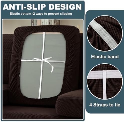 UNBBRRL Seat Cushion Cover and Back Covers for Corner Sofa Stretch Jacquard, Non Slip L Shaped Sofa Slipcover with Storage Ottoman, Sectional Couch Cover for Chaise Lounge (Red Cafe,31 x 59 x 6”)