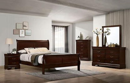 First of a Kind Louis Philippe Traditional Queen Size Bedroom Set 5 Piece with 2 Nightstands Sleigh Style in Dark Cherry Finish - Elegant Classic Solid Wood Bedroom Furniture Set