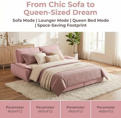 73.2" Sofa Bed Queen, 3-in-1 Pull Out Sofa Bed with Pillow Armrest, Modern Velvet Convertible Sleeper Futon Sofa for Living Room Small Space, Apartment, Bedroom, Pink