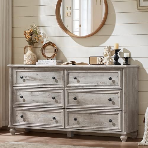 RWYHG 54" Dresser for Bedroom, Farmhouse 6 Drawers Dressers with Gourd Legs