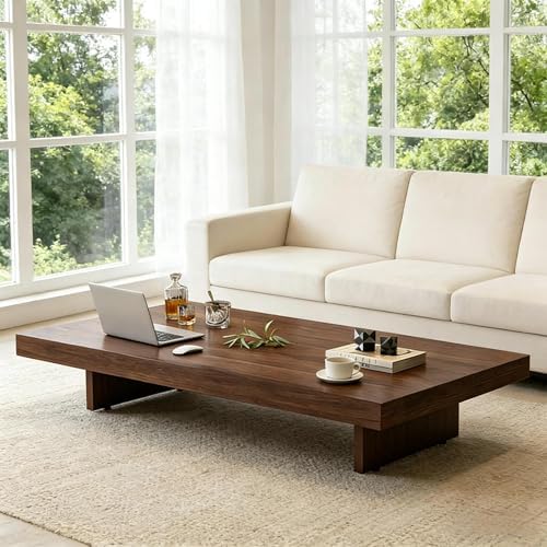 Modern Minimalist Square Coffee Table Low Profile Wood Living Room