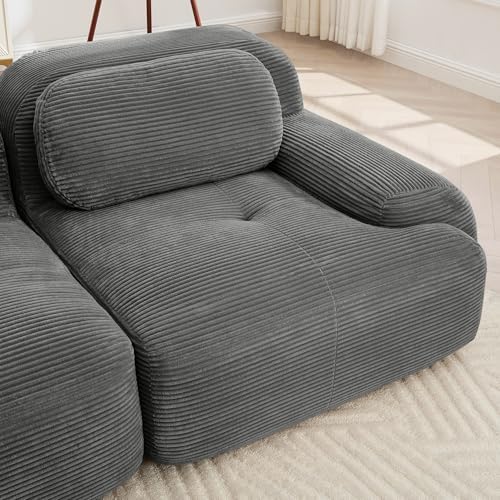 117" Corduroy Modern Sectional Couch, Boneless Couch, Compact sofa, Grey