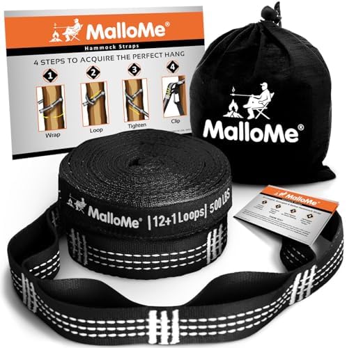 MalloMe Tree Swing Straps & Hammock Straps for Trees – Multi-Purpose Hanging Kit, Heavy Duty Adjustable Tree Strap for Hammocks, Swings & Outdoor Use, Safe for Branch or Between 2 Trees