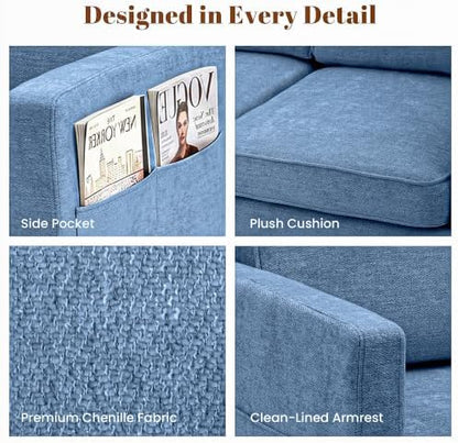 80" Chenille Sofa Mid Century Modern 3 Seater Couch for Living Room Office