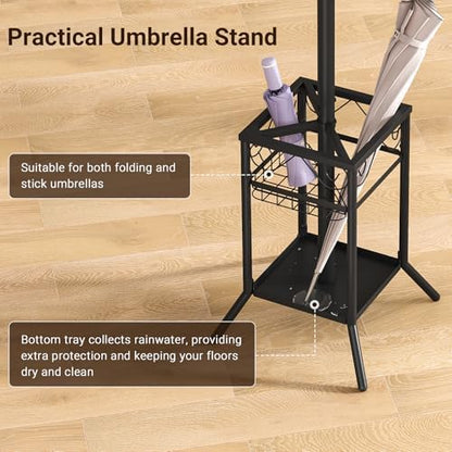 Coat Rack Freestanding, Metal Coat Rack with Umbrella Holder