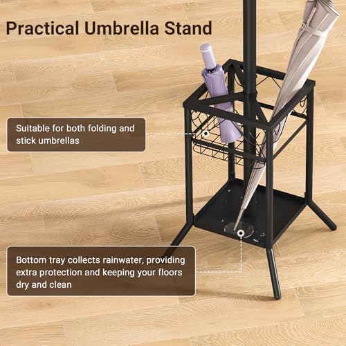 Coat Rack Freestanding, Metal Coat Rack with Umbrella Holder