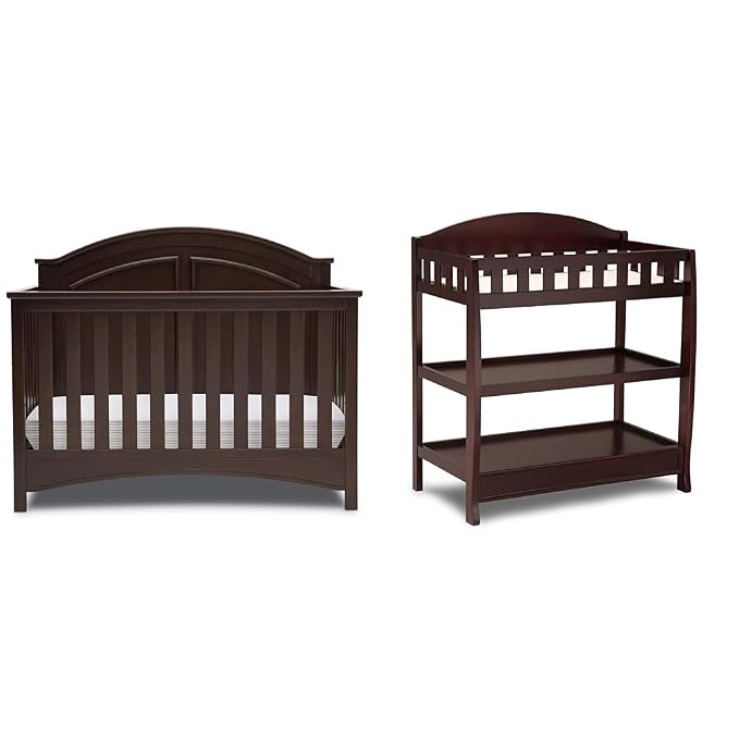 Delta Children Perry 6-in-1 Convertible Crib - Greenguard Gold Certified, Walnut Espresso & Infant Changing Table with Pad, Espresso Cherry