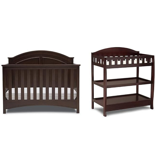 Delta Children Perry 6-in-1 Convertible Crib - Greenguard Gold Certified, Walnut Espresso & Infant Changing Table with Pad, Espresso Cherry