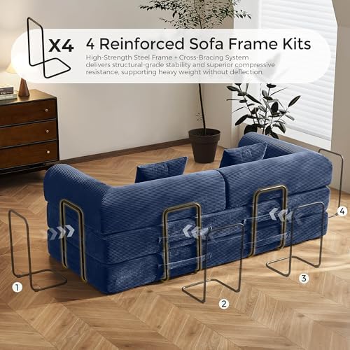 79" Convertible Futon Sofa Bed, Boneless Couch for Living Room | Blue