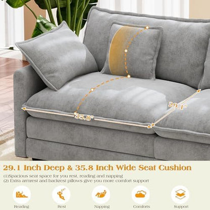 Hanherry Modular Sectional Sofa,Cloud Couch for Living Room,Modern Deep Seat Sofa Chenille Fabric Comfy Couches with Throw Pillows & Movable Ottoman for Apartment