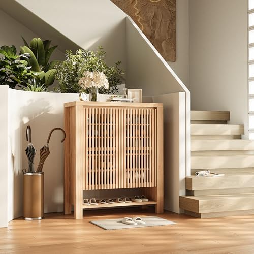 43" Tall Shoe Storage Cabinet with Doors, 8-Tier Entryway Shoe Cabinet with Adjustable Shelves, Modern Freestanding Shoes Rack Organizer Cabinet for Entryway Hallway Front Door