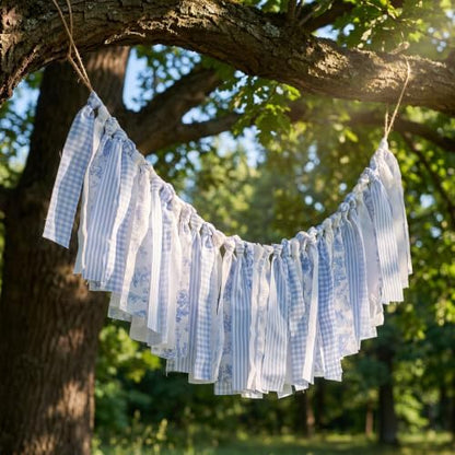6.67 ft Blue Floral Tassel Garland Farmhouse Hanging Banner for Baby Shower