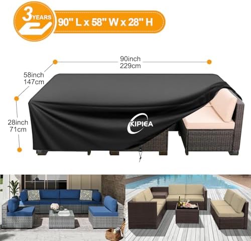 Outdoor Furniture Covers Waterproof, 420D Heavy-Duty Patio Furniture Set Covers, No Tears Anti UV No Fading (90" L x 58" W x 28" H)