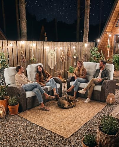 Outdoor Recliner Chair 2-Seat, All-Weather Wicker Reclining Patio Chair with Adjustable Backrest and Footrest