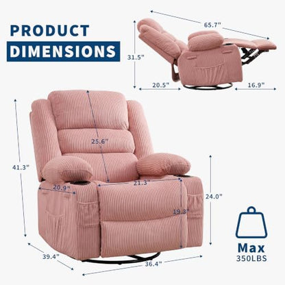 Rocking Recliner Chair For Adults Swivel Manual Recliner Rocker Corduroy