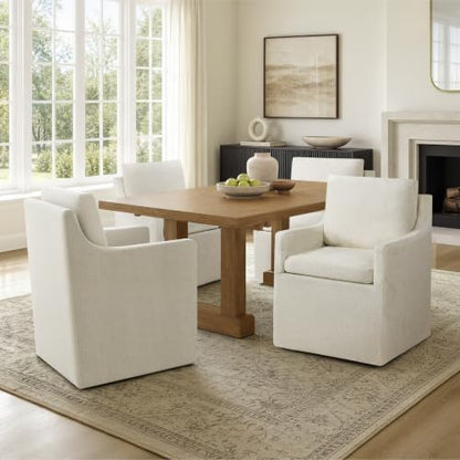 KISLOT Upholstered Dining Chairs Set of 4 with Casters, Cream Beige