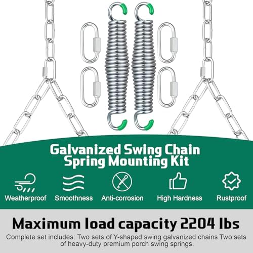 Heavy Duty Porch Swing Hanging Kit with Springs, 1500 Lbs Capacity, up to 7.1ft Length, 2 Pack Zinc‑Plated Swing Springs & Y-Chain for Hammock Chair, Indoor Outdoor Hanging Hardware(Silver)