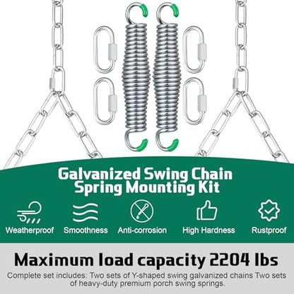 Heavy Duty Porch Swing Hanging Kit with Springs, 1500 Lbs Capacity, up to 7.1ft Length, 2 Pack Zinc‑Plated Swing Springs & Y-Chain for Hammock Chair, Indoor Outdoor Hanging Hardware(Silver)