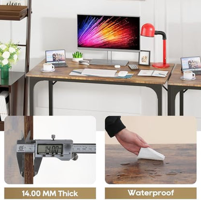 PayLessHere | 39 Inch Computer Desk | Brown | Office Desk with Metal Frame, Adjustable Feet | Water-Resistant, Scratchproof Surface | Sturdy Writing Table for Home Office or Study | Pack of 2