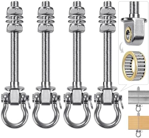 4Pcs Heavy Duty Swing Hangers with Bearings Swing Hooks for Wood & Metal Beams Stainless Steel Swing Hardware Bolts for Hanging Hammocks Chair, Yoga Swings, Porch Swing 5" X M2/5", 1500LB Capacity