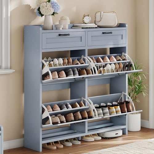Garvee Shoe Cabinet with 4 Flip Drawers & 2 Top Drawers, Wooden
