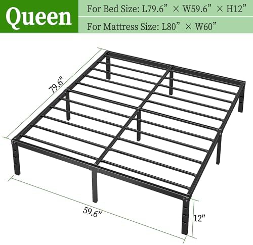 Metal Platform Bed Frame Queen Size, 12 Inch Height with Heavy Duty Steel Support, No Box Spring Needed, Easy Assembly and Underbed Storage,Black
