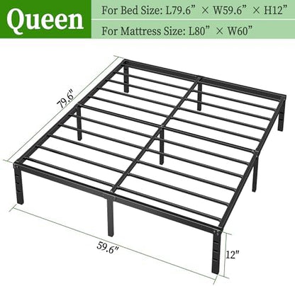 Metal Platform Bed Frame Queen Size, 12 Inch Height with Heavy Duty Steel Support, No Box Spring Needed, Easy Assembly and Underbed Storage,Black