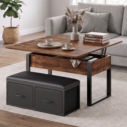 31.5'' Lift Top Coffee Table with Storage Bench, Rustic Brown