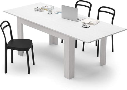 Mobili Fiver Easy Extendable Dining Table, 55.1 to 86.6 Inches, Seats 6-8, Ashwood White, Made in Italy