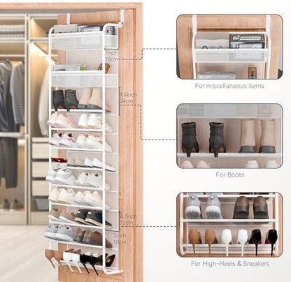 Whitmor 27 Pair Over The Door Shoe Organizer, 11 Tier Hanging Shoe Organizer, Heavy Duty Metal & Mesh Shoe Holder, Hanging Shoe Rack for Closet Organizer & Storage, 7.5 L x 21.7 W x 79.9 H, White