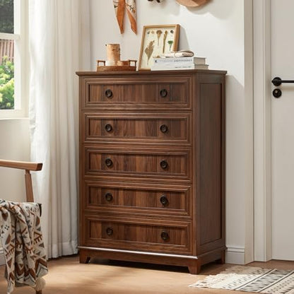 Joaxswe Farmhouse 5 Drawer Dresser for Bedroom, 42" Tall Chest of Drawers