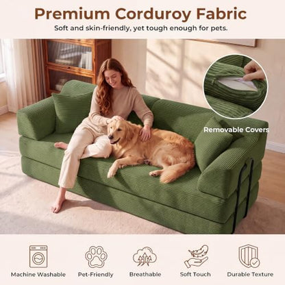 79" High‑Back Convertible Futon Sofa Bed, Boneless Couch for Living Room