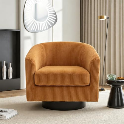Swivel Barrel Chairs Set of 4, Corduroy Accent Chair, Orange