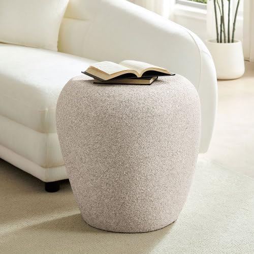 Modern Side Table, Faux Stone Round End Table, Accent Irregular Bedside Table for Bedroom, Living Room, Home Office, No Need Assembly, Cream White