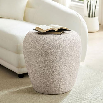 Modern Side Table, Faux Stone Round End Table, Accent Irregular Bedside Table for Bedroom, Living Room, Home Office, No Need Assembly, Cream White