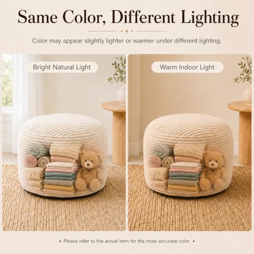 Storage Pouf Cover, No Filler, Corduroy, Cream White, 24 Inch