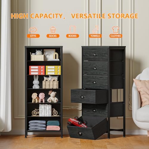 Black Dresser for Bedroom, Tall Fabric Chest of Drawers